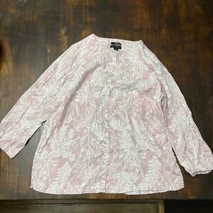 Tahari Linen Pink and White Floral Top